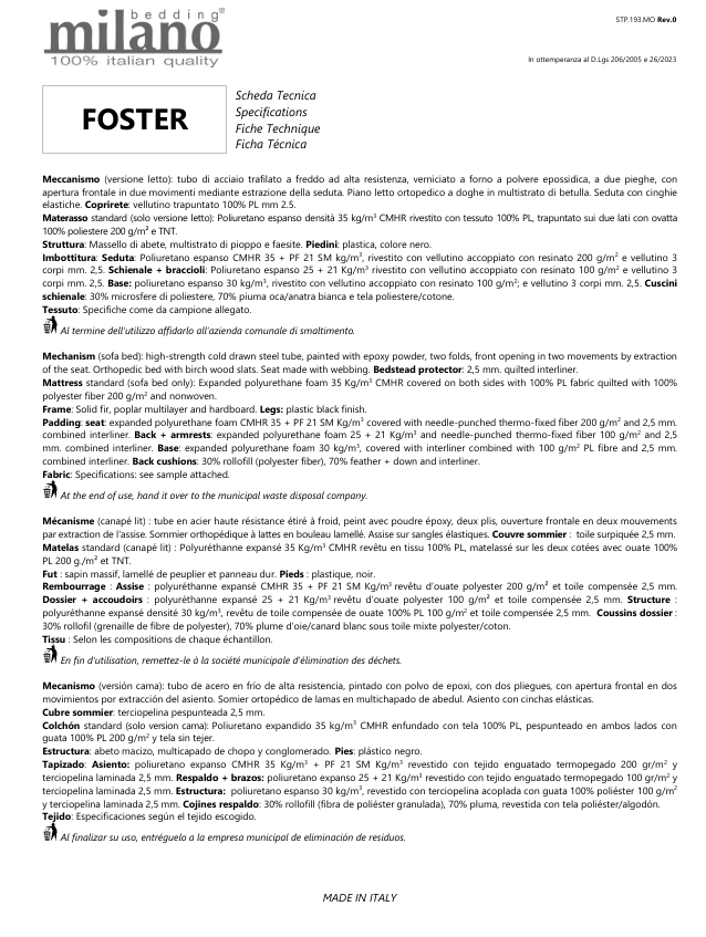 Download technical information Milano Bedding Foster 
