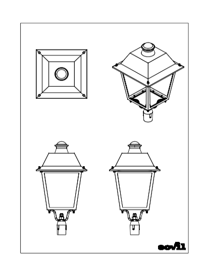 Download 2D dwg CAD model avenue post-top Sovil