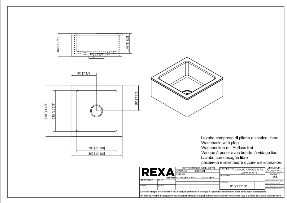 Rexa Lavabo R1 L36 P36 H16 01R111101 pdf