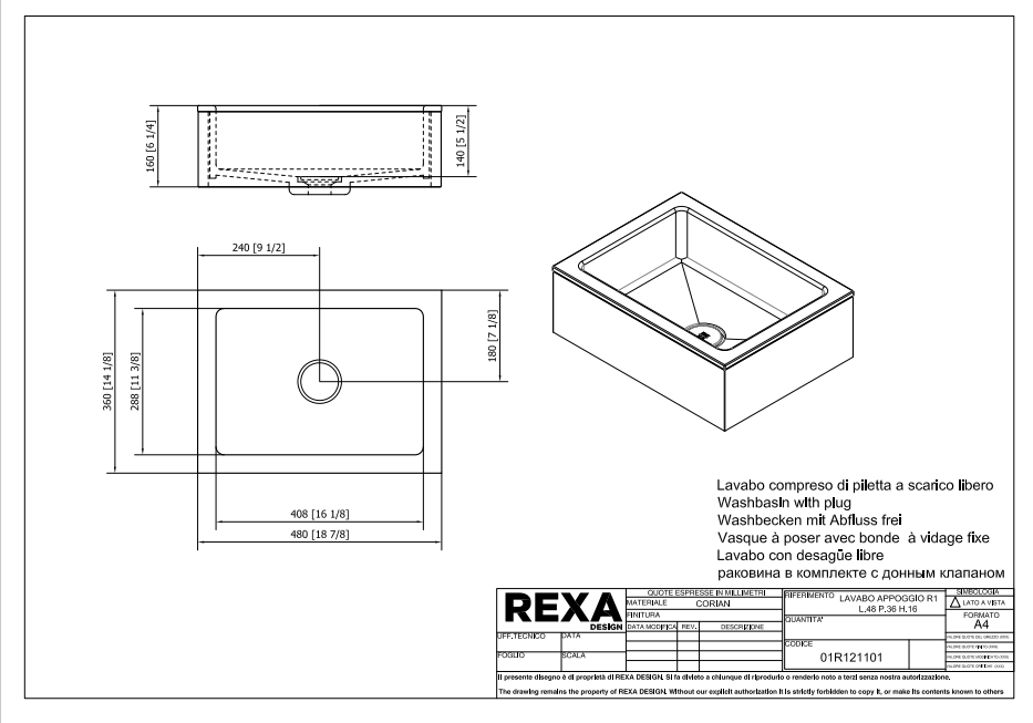 Rexa Lavabo R1 L48 P36 H16 01R111101 pdf