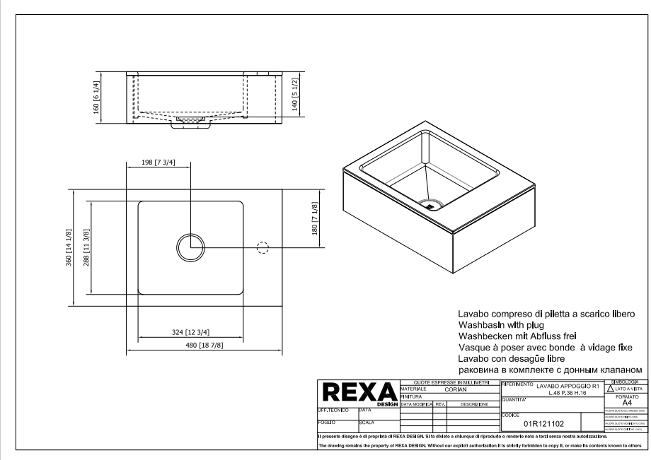 Rexa Lavabo R1 L48 P36 H16 01R121102 