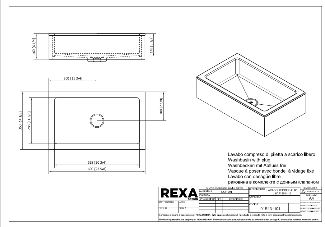 Rexa Lavabo R1 L60 P36 H16 01R131101 pdf