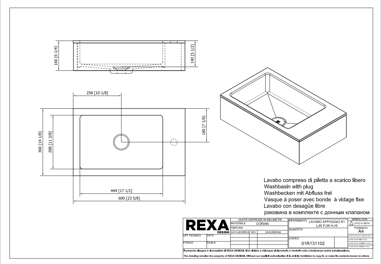 Rexa Lavabo R1 L60 P36 H16 01R131102 pdf