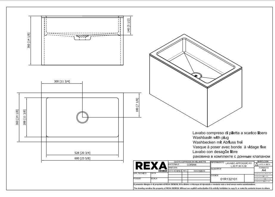 Rexa Lavabo R1 L60 P36 H36 01R132101 pdf