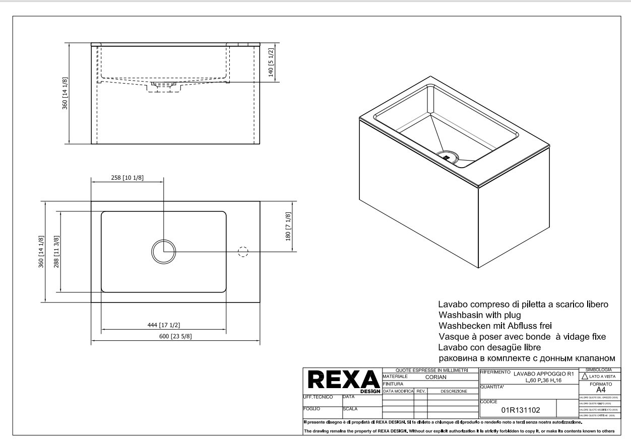 Rexa Lavabo R1 L60 P36 H36 01R132102 pdf