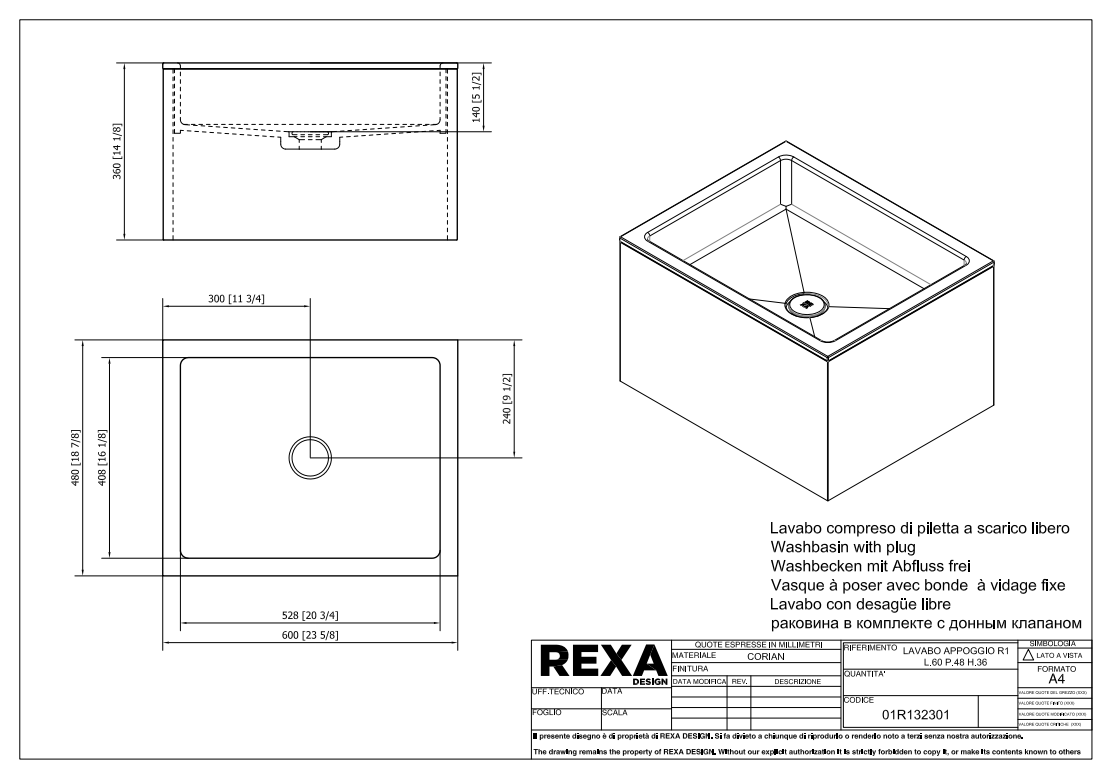 Rexa Lavabo R1 L60 P48 H36 01R132301 pdf