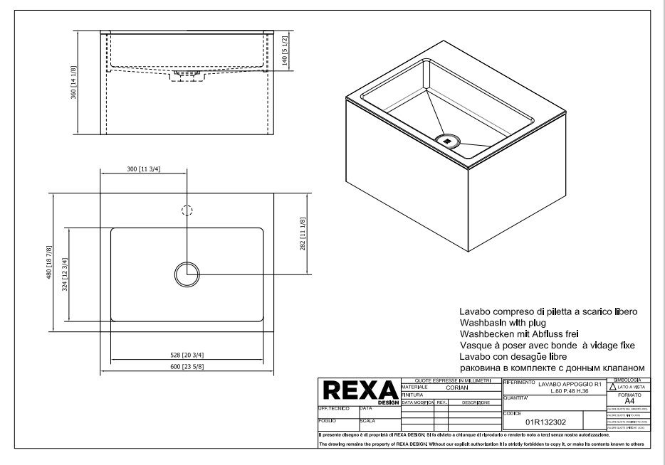 Rexa Lavabo R1 L60 P48 H36 01R132302 pdf