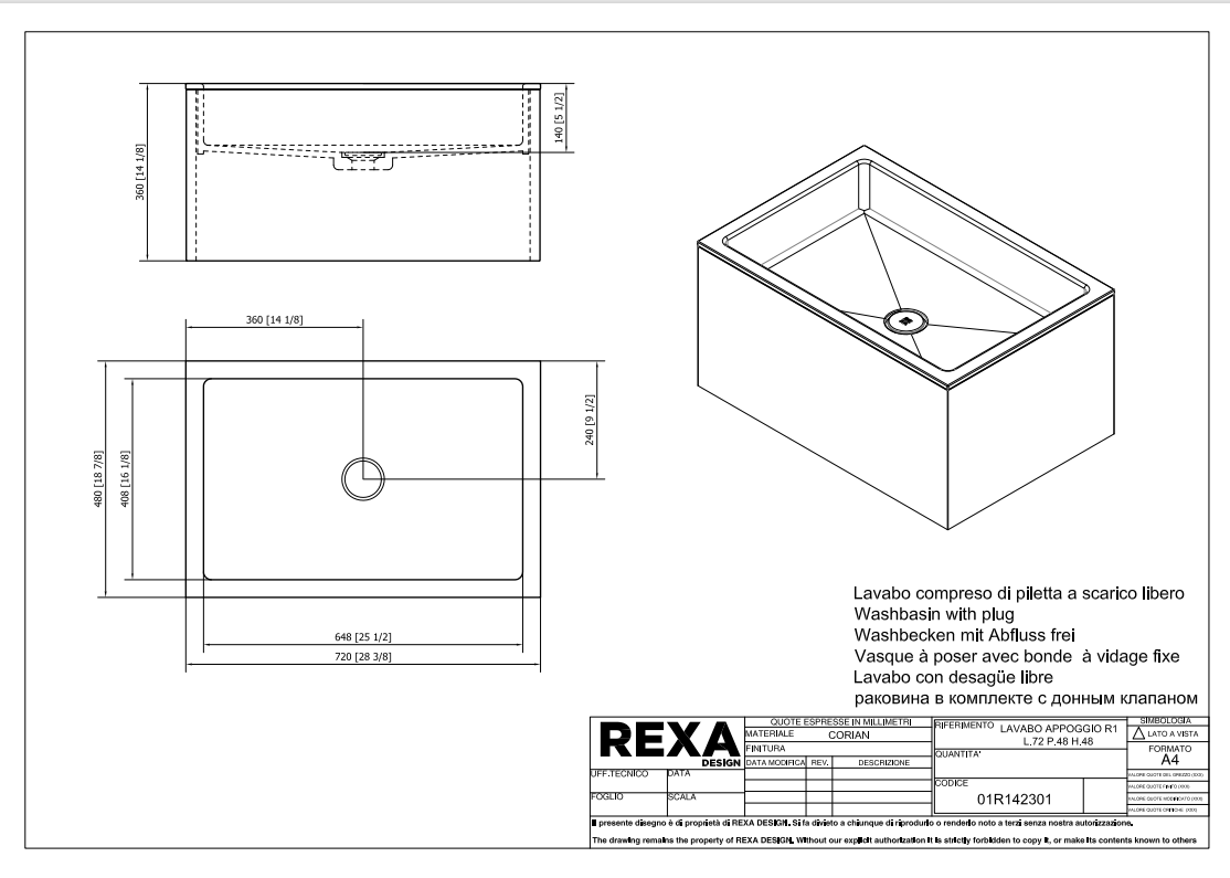 Rexa Lavabo R1 L60 P48 H36 01R142301 pdf