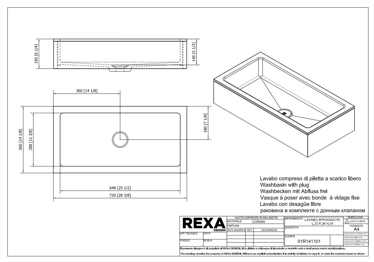 Rexa Lavabo R1 L72 P36 H16 01R141101 pdf