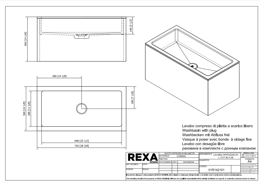 Rexa Lavabo R1 L72 P36 H36 01R142101 pdf