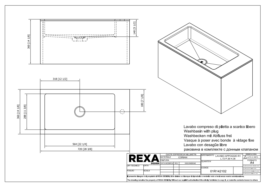 Rexa Lavabo R1 L72 P36 H36 01R142102 pdf
