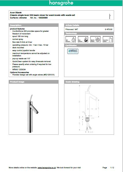 Download Techincal informations Axor Starck