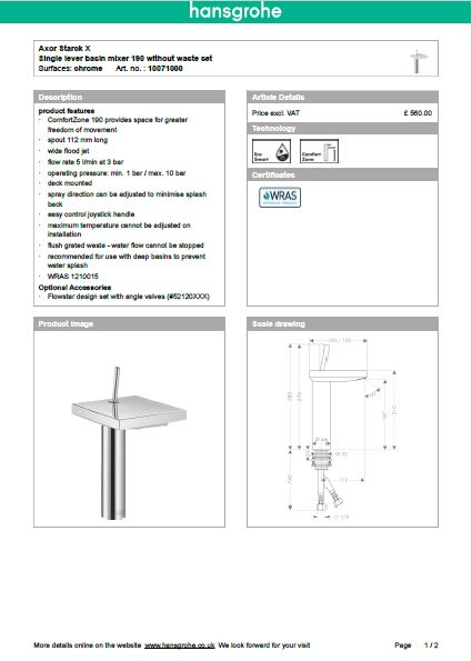 Download Techincal informations Axor Starck