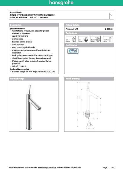 Download Techincal informations Axor Starck