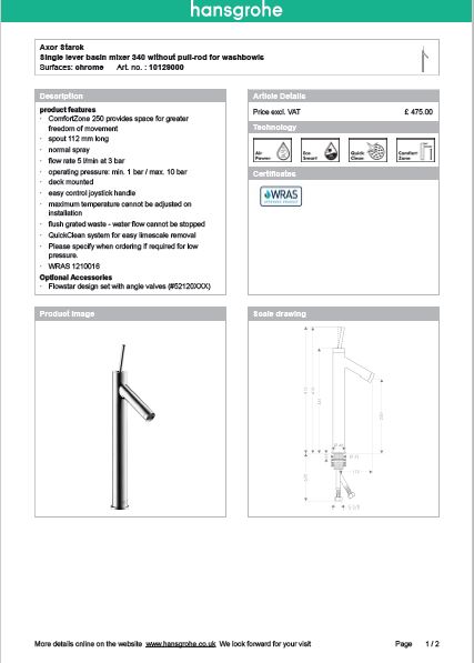 Download Techincal informations Axor Starck