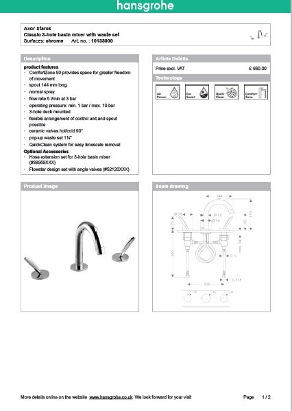 Download Techincal informations Axor Starck
