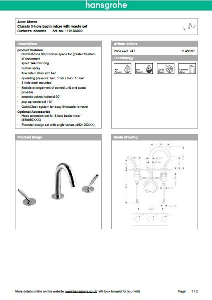 Download Techincal informations Axor Starck