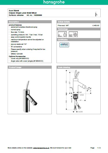Download Techincal informations Axor Starck