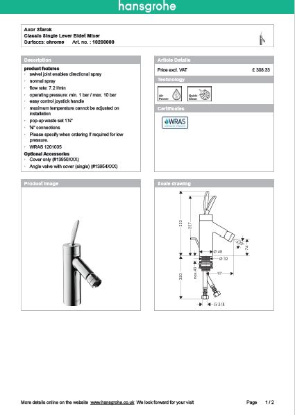 Download Techincal informations Axor Starck