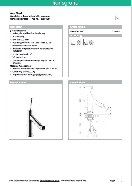 Download Techincal informations Axor Starck