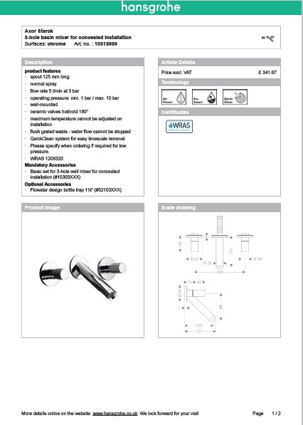 Download Techincal informations Axor Starck