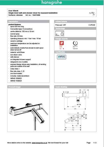 Download Techincal informations Axor Starck