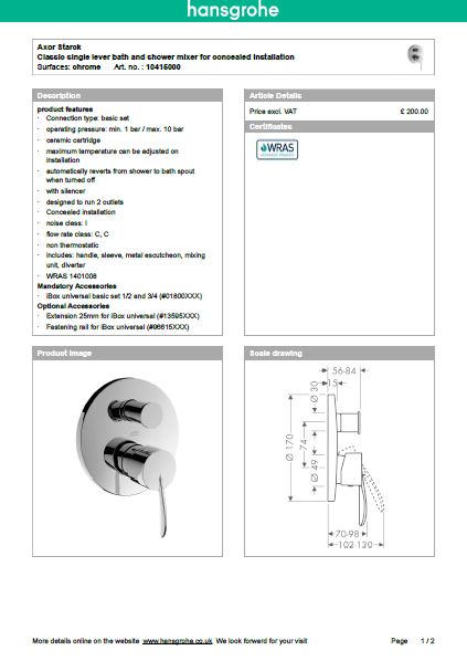 Download Techincal informations Axor Starck