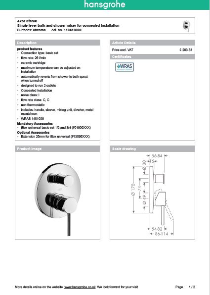 Download Techincal informations Axor Starck