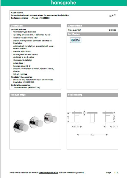 Download Techincal informations Axor Starck
