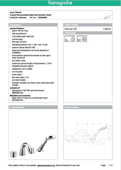 Download Techincal informations Axor Starck