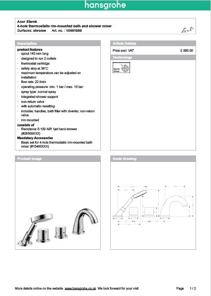Download Techincal informations Axor Starck