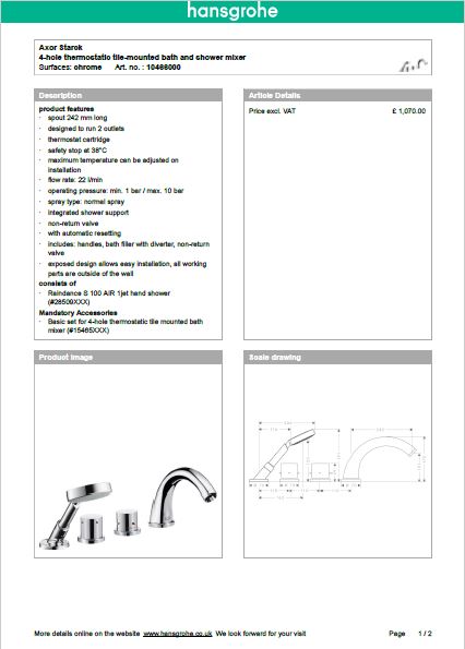 Download Techincal informations Axor Starck