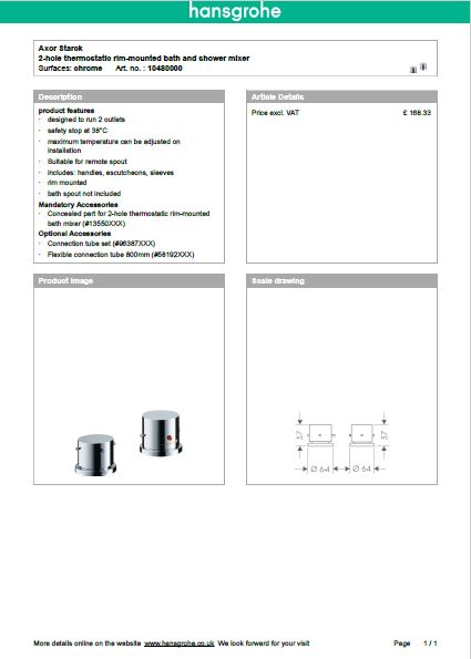 Download Techincal informations Axor Starck