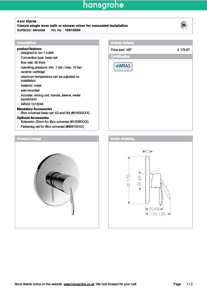 Download Techincal informations Axor Starck