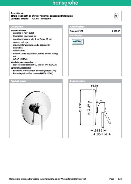 Download Techincal informations Axor Starck