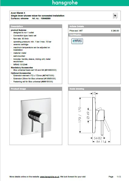 Download Techincal informations Axor Starck