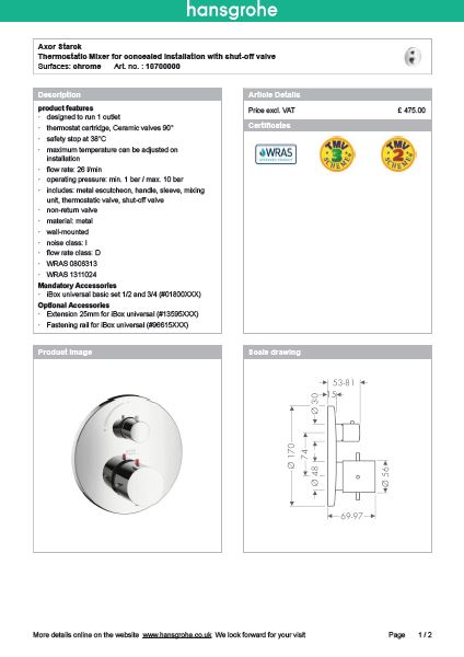 Download Techincal informations Axor Starck