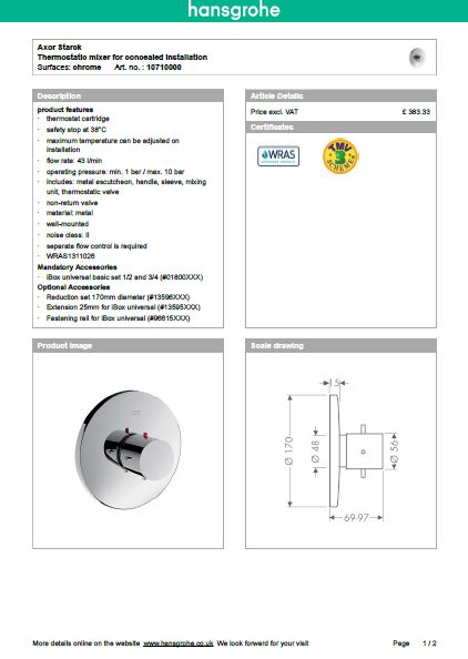 Download Techincal informations Axor Starck