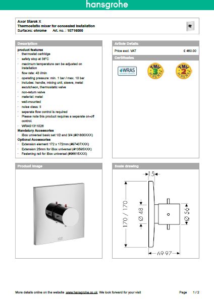 Download Techincal informations Axor Starck