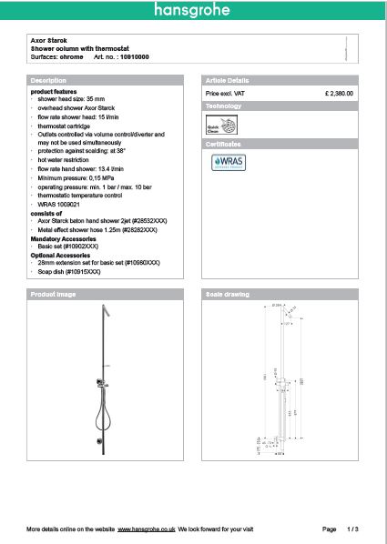 Download Techincal informations Axor Starck