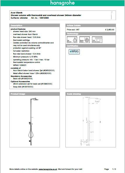 Download Techincal informations Axor Starck