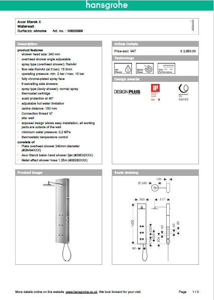 Download Techincal informations Axor Starck