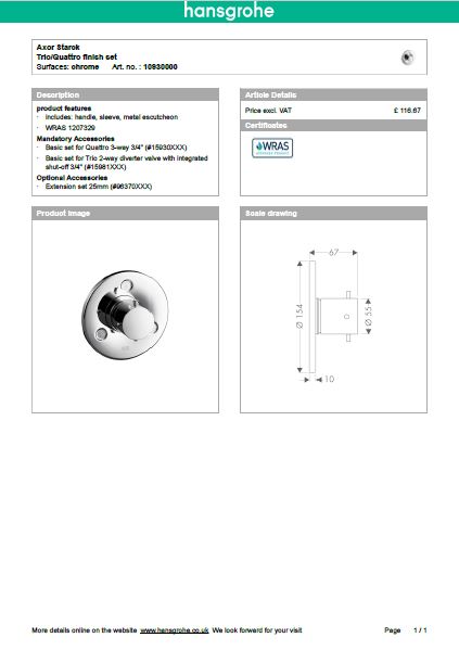 Download Techincal informations Axor Starck