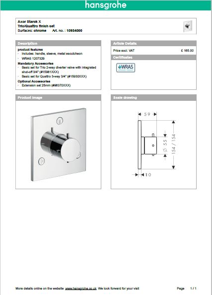 Download Techincal informations Axor Starck