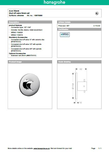Download Techincal informations Axor Starck