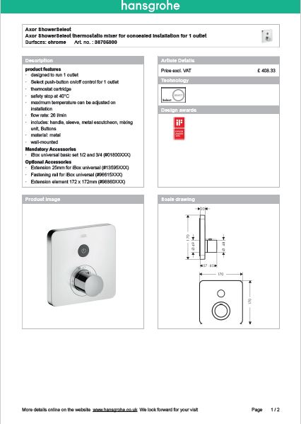 Download Techincal informations Axor Showers