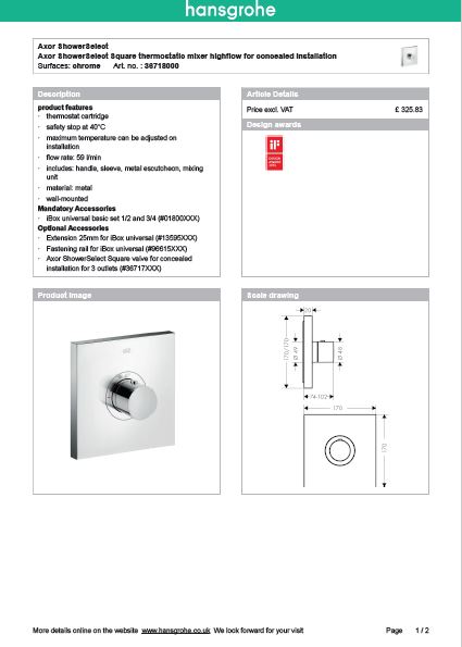 Download Techincal informations Axor Showers
