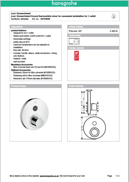 Download Techincal informations Axor Showers