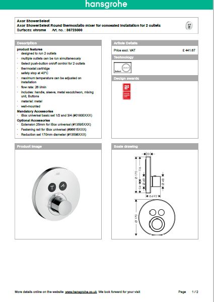 Download Techincal informations Axor Showers