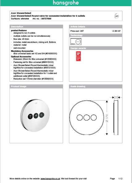 Download Techincal informations Axor Showers